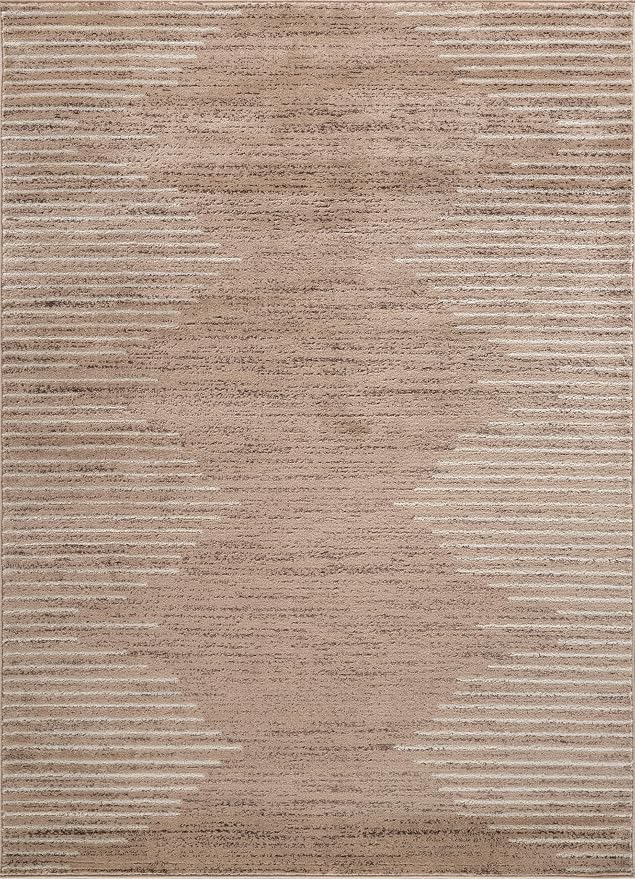 Rugshop Bohemian Stripe Stain Resistant High Traffic Area Rug Beige 5' x 7' | Rectangular, Size 5' x 7', Living Room, Bedroom, Dining Room, Home Office, Kitchen, Entryway, Hallway, Nursery, Kids Room