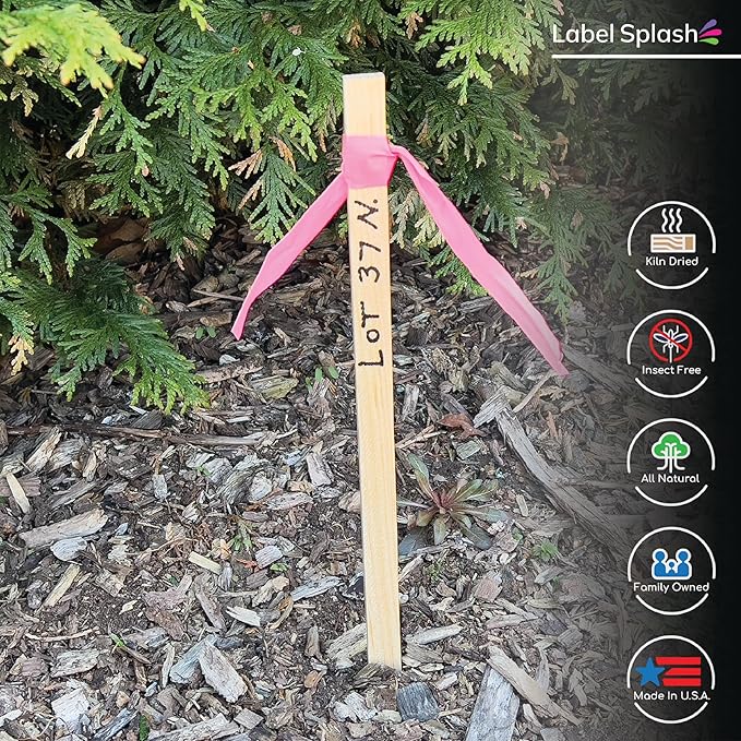 25 Pack Wooden Garden Stakes, 17.5" Long x 3/4" Wide, Made in USA Pine Plant Markers, Chisel Point Yard Stakes for Gardening, Landscaping, Row Labels, Signs & Crafts