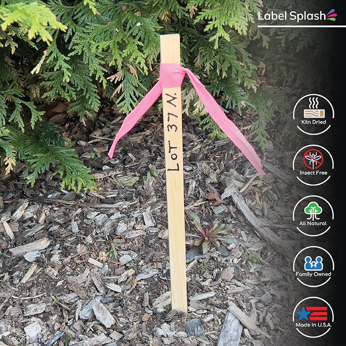 25 Pack Wooden Garden Stakes, 12" Long x 3/4" Wide, Made in USA Pine Plant Markers, Chisel Point Yard Stakes for Gardening, Row Labels, Signs & Crafts