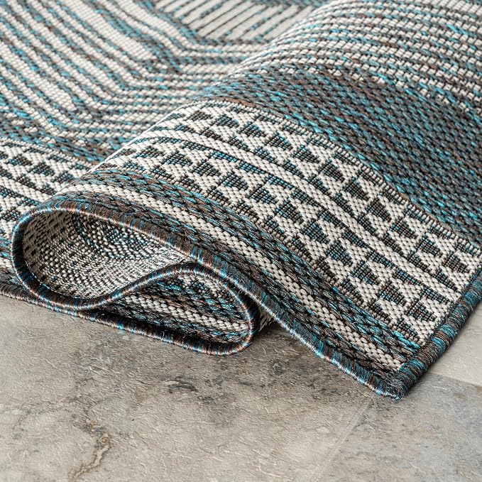 Nuloom Ranya Turquoise/Ivory, 4' x 6', Tribal Geometric, Soft and Cozy, High Traffic, Stain Resistant, Easy Clean, Durable Area Rug for Indoor/Outdoor Patio, Deck, Porch, Garden, Courtyard