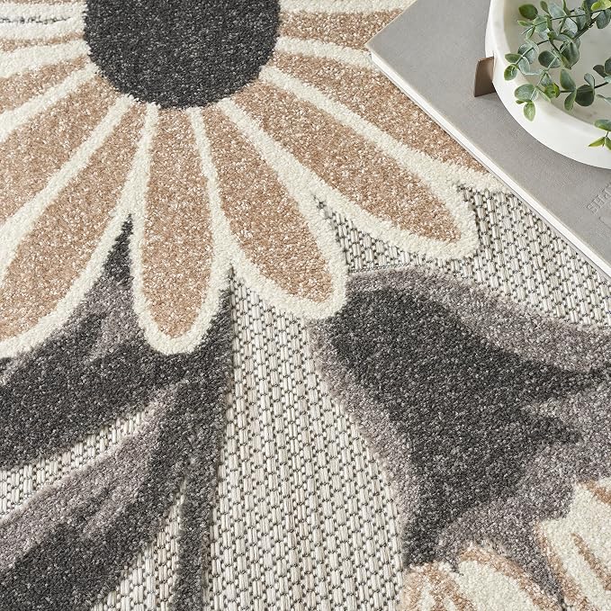 Nourison Home Aloha Beige 5'3" x 7'5" Area Rug - Easy Clean, Non Shedding, Bed Room, Living Room, Dining Room, Kitchen (5' x 8')