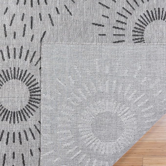 Gertmenian Indoor Outdoor Modern Area Rug - 6x9 Medium, Stain Resistant, Ideal for High Traffic in Living Room, Bedroom, Patio - Geometric, Grey, 32459