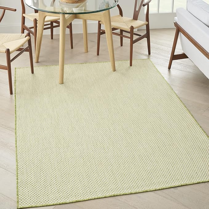 Nourison Home Courtyard Ivory Green 6' x 9' Area Rug - Easy Clean, Non Shedding, Bed Room, Living Room, Dining Room, Kitchen (6' x 9')