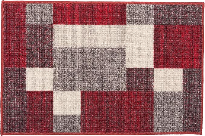 Rugshop Modern Boxes Non-Slip Living Room Bedroom Area Rug Red 20" x 30" | Rectangular, Size 20" x 30", Dining Room, Home Office, Kitchen, Entryway, Hallway, Nursery, Kids Room, Guest Room