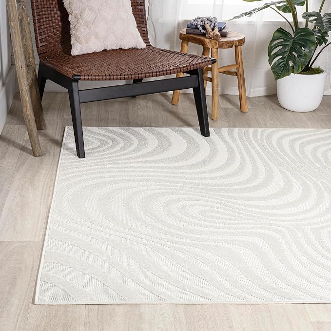 JONATHAN Y Maribo High-Low Abstract Striped Cream/Ivory 12x15 Indoor/Outdoor Area Rug, Pet Friendly, Non-Shedding, Stain Resistant, Easy-Cleaning for Backyard, Patio (SCN103A-15)