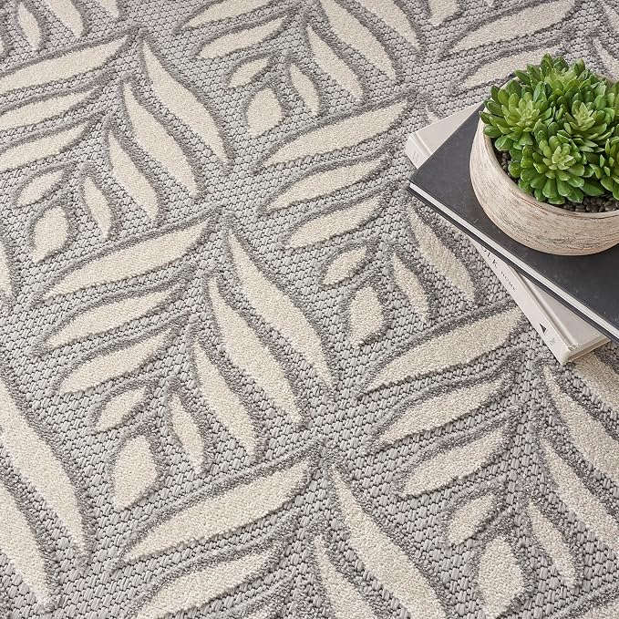 Nourison Home Aloha Indoor/Outdoor Grey 7’10” x Round Area Rug, Easy Cleaning, Non Shedding, Bed Room, Living Room, Dining Room, Backyard, Deck, Patio (8 Round)