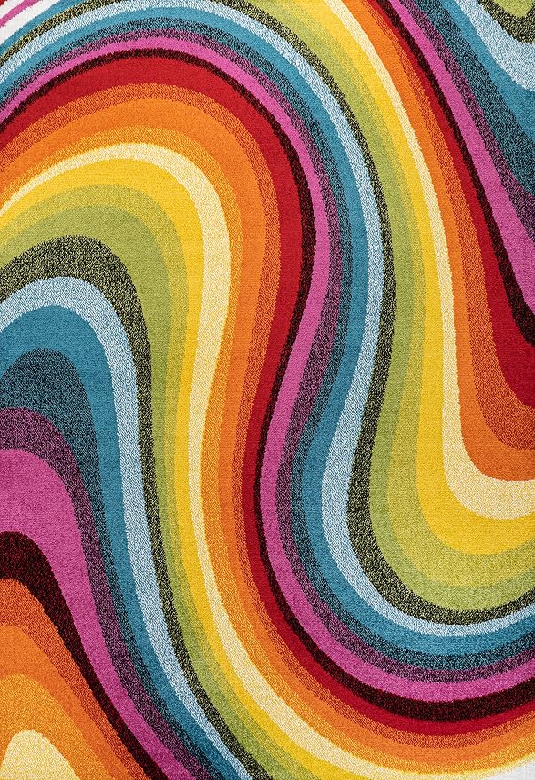 JONATHAN Y Flow Abstract Swirl Indoor Area Rug 3x5, Red/Yellow/Blue, Modern, Coastal, Easy-Cleaning for Living Room, Bedroom, Kitchen, Pet Friendly, Non-Shedding (DZC100A-3)