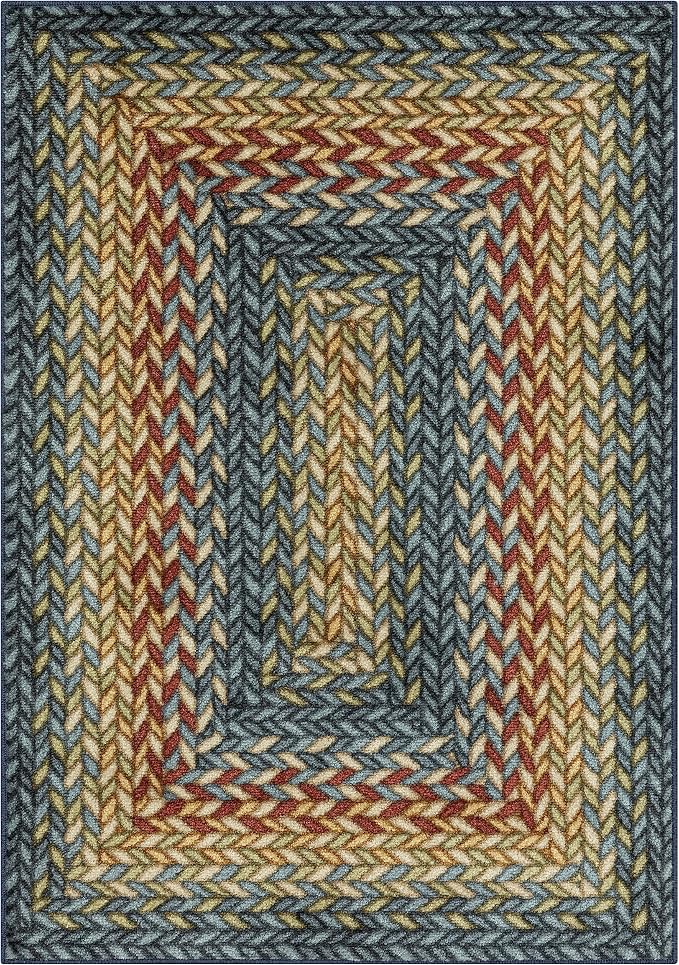 Maples Rugs Marion Bohemian Braided-Style Print Area Rug – Made in USA – Washable, Non-Slip Low-Profile Small Indoor Rug for Entryway & Kitchen, 46" x 30", Multi-Color
