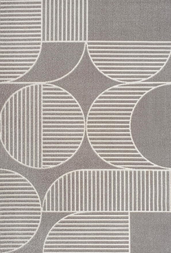 JONATHAN Y Nordby High-Low Arch Striped Gray/Cream Indoor/Outdoor Area Rug, 8x10, Contemporary,Bohemian, Transitional for Bedroom,Kitchen,Living Room,Non Shedding (SCN104C-8)
