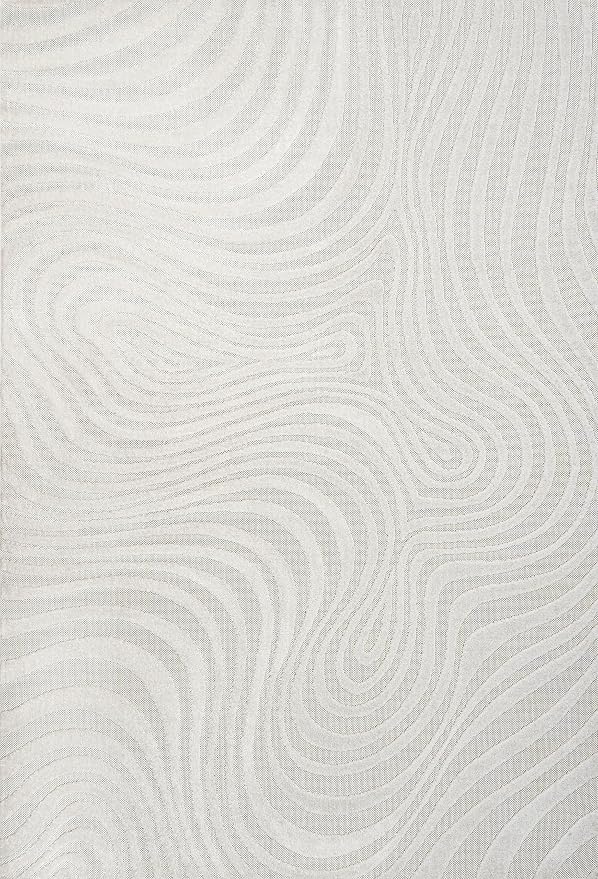 JONATHAN Y Maribo High-Low Abstract Striped Indoor/Outdoor Area Rug 5x8, Cream/Ivory, Contemporary, Modern, Vintage, Bohemian for Bedroom,Kitchen,Living Room,Non Shedding,Easy-Washing (SCN103A-5)