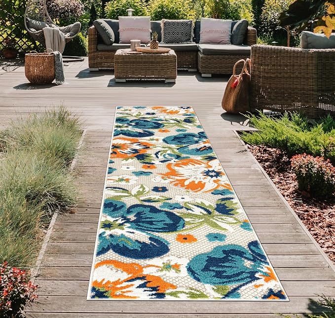 Rugshop Multi Bergamo Floral Indoor/Outdoor Runner Rug Machine Washable for Hallway, Entryway and Kitchen, 2'7" x 8'