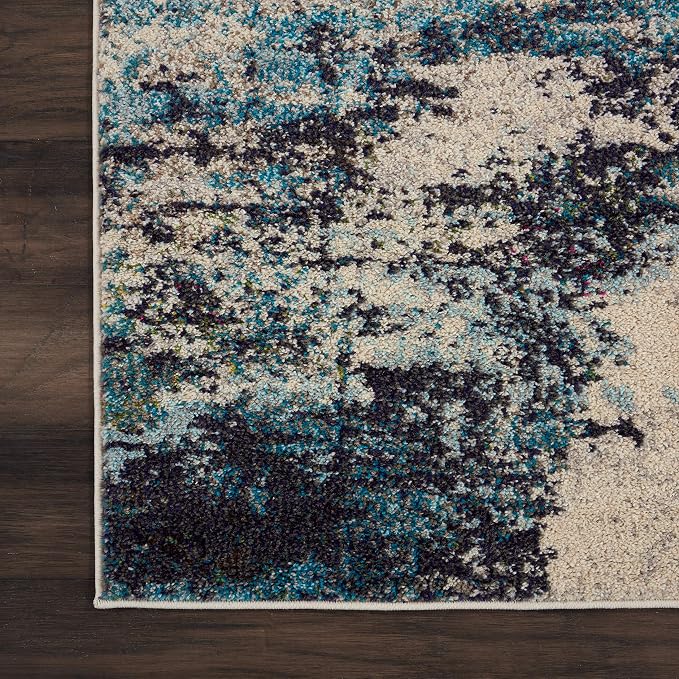 Nourison Home Celestial Modern Abstract Ivory/Teal Blue 2'2" x 12' Area Rug, Easy Clean, Non Shedding, Bed Room, Living Room, Dining Room, Kitchen (2x12)