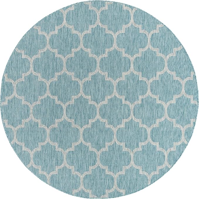 Unique Loom Outdoor Trellis Collection Area Rug (7' 10" Round, Aquamarine/ Gray)