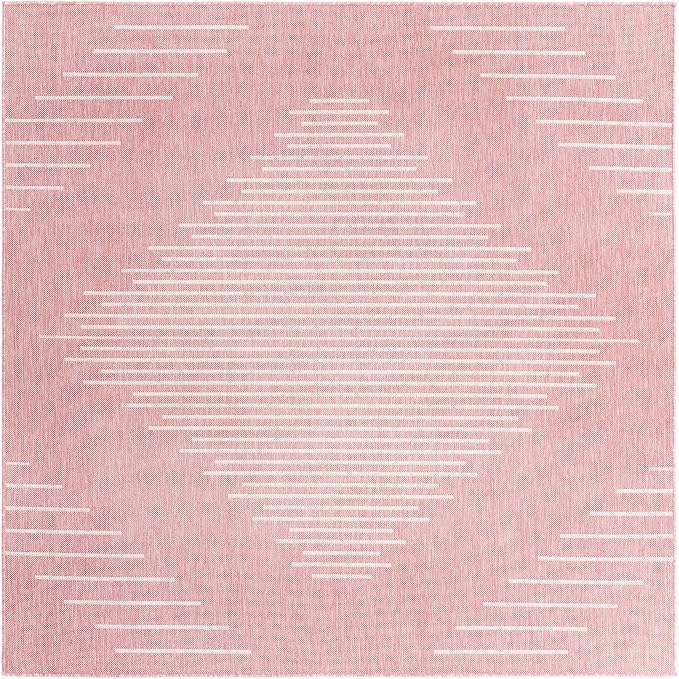 Unique Loom Outdoor Modern Collection Area Rug - Tambor (10' 8" Square Pink/Ivory)