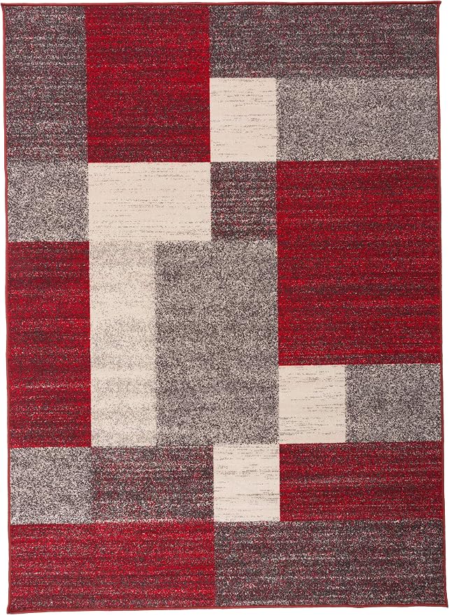 Rugshop Geometric Boxes Non-Slip Modern Large Area Rug Red 7'10" x 10' | Non-Shedding, Rectangular, Size 7'10" x 10', Living Room, Bedroom, Dining Room, Home Office, Kitchen, Entryway, Hallway