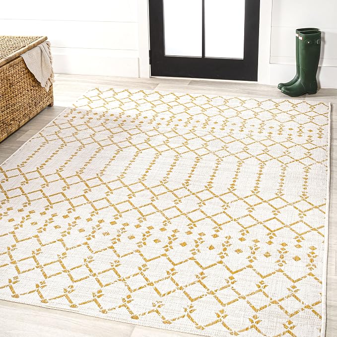 JONATHAN Y Moroccan Geometric Indoor Outdoor Area Rug 9X12 Cream/Yellow, Ourika Textured Weave for Backyard, Patio, Porch, Easy-Cleaning, High Traffic, Pet-Friendly, Non-Shedding (SMB108J-9)