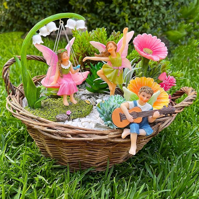 Mood Lab Fairy Garden Figurines - Dancing Swing Set (5 pcs) - Miniature Decorative Statues & Accessories - Outdoor & Indoor Garden Decor