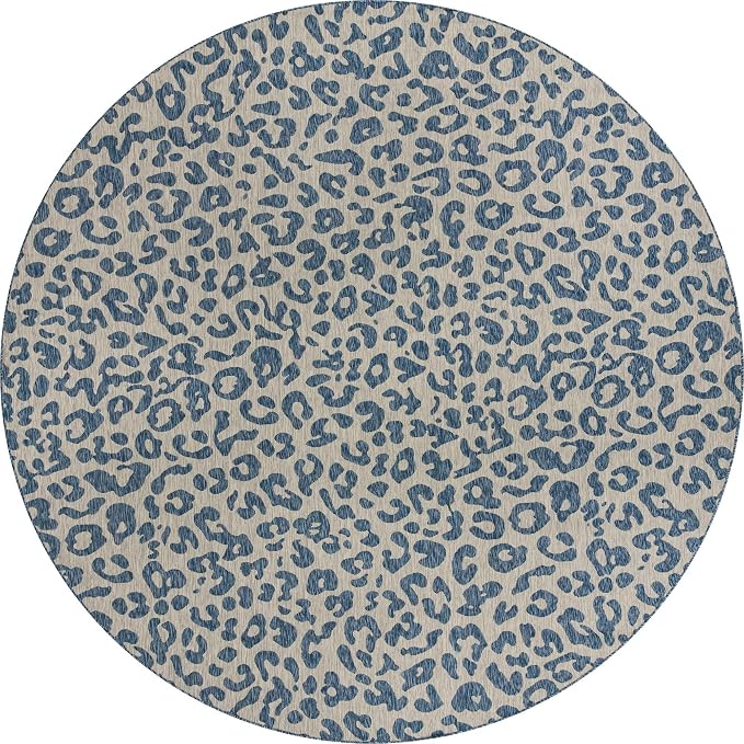 Unique Loom Outdoor Safari Collection Area Rug - Leopard (13' Round, Blue/ Gray)
