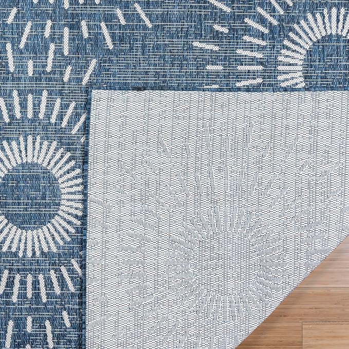 Gertmenian Indoor/Outdoor Flatweave Area Rug - 6x9 Medium, Stain & UV Resistant, Ideal for High Traffic Areas in Deck, Patio, Mudroom - Geometric, Navy, 32456
