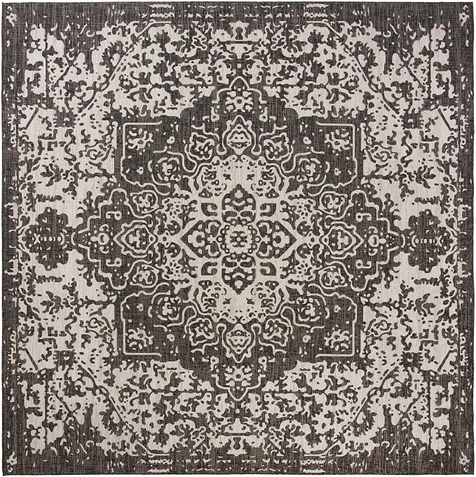 Unique Loom Jill Zarin Outdoor Collection Area Rug - Dubai (13' Square, Charcoal Gray/ Ivory)