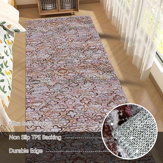 Washable Area Rugs, 2'6'' x 8' - 1/6 Thick - Stain & Water Resistant Non-Slip - Perfect Resistant Rug for Living Room, Bedroom, Nursery, Pet & Child Friendly, Vibrant Colors Rugs, Purple
