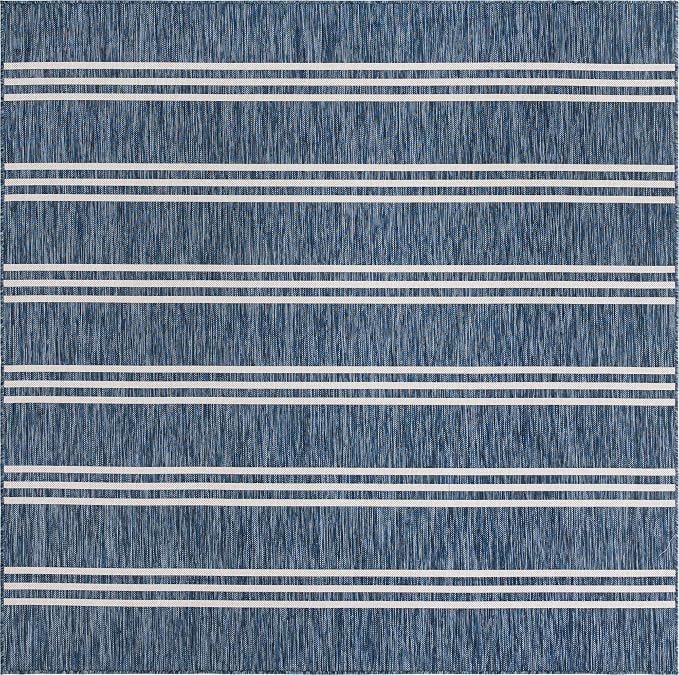 Unique Loom Outdoor Collection Area Rug - Anguilla (7' 10' Square, Blue/ Ivory)