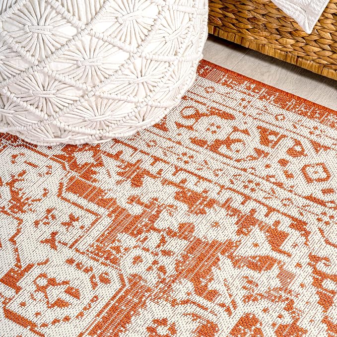 JONATHAN Y Medallion Weave Indoor Outdoor Round Area Rug 5 Ft Orange/Cream, Sinjuri Textured for Backyard, Patio, Porch, Easy-Cleaning, High Traffic, Pet-Friendly, Non-Shedding (SMB101F-5R)