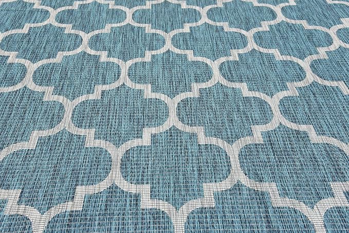 Unique Loom Outdoor Trellis Collection Area Rug (8' x 11' 4" Rectangle, Teal/ Gray)