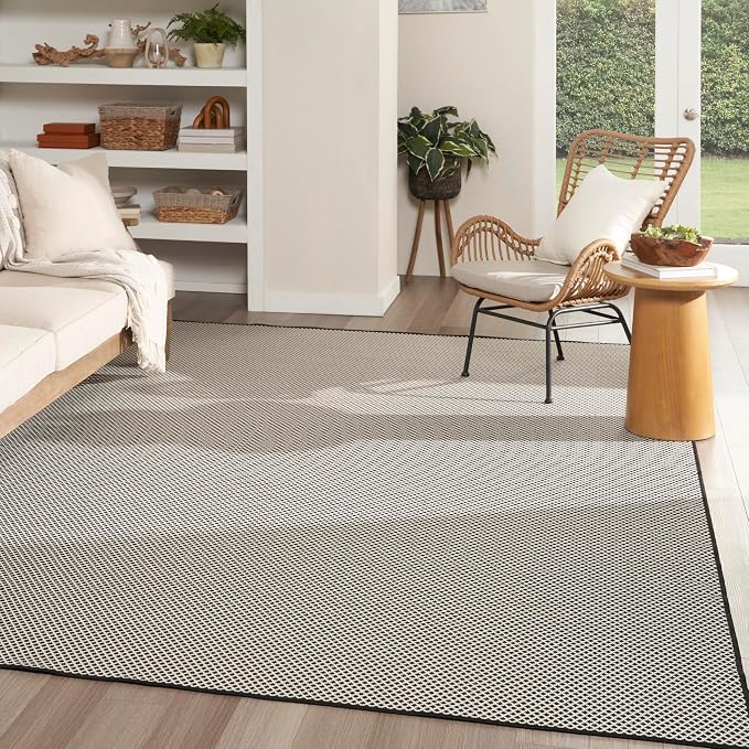 Nourison Home Courtyard Black White 9' x 12' Area Rug - Easy Clean, Non Shedding, Bed Room, Living Room, Dining Room, Kitchen (9' x 12')