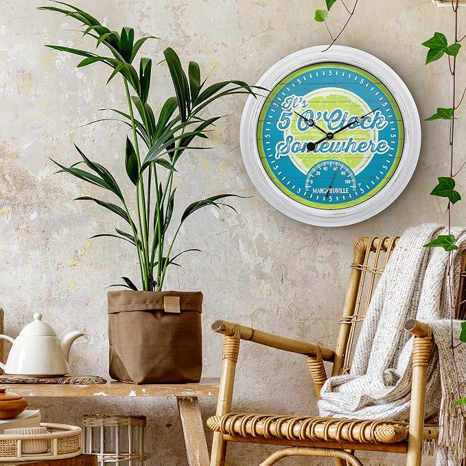 La Crosse Technology 433-3841MV2T 15.75" Indoor/Outdoor Quartz Clock with Temp-Margaritaville It’s 5 O’Clock Somewhere