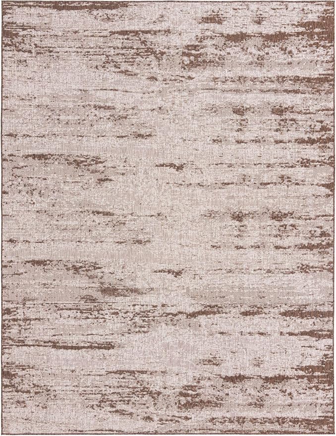 Unique Loom Outdoor Modern Collection Area Rug - Cartago (9' x 12' 2" Rectangle, Brown/ Ivory)