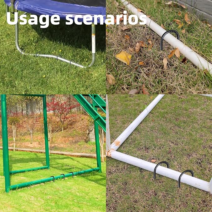 11 Pieces 12-Inch Garden Ground Stakes Galvanized Steel U Shape Hook Rebar Stake - Heavy Duty Ground Anchors for Tents, Position Kits,Fences, and Trampolines