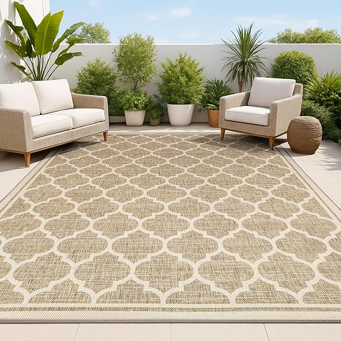 JONATHAN Y Moroccan Trellis Indoor Outdoor Area Rug 3X5 Brown/Beige, Trebol Textured Weave for Backyard, Patio, Porch, Easy-Cleaning, High Traffic, Pet-Friendly, Non-Shedding (SMB109A-3)
