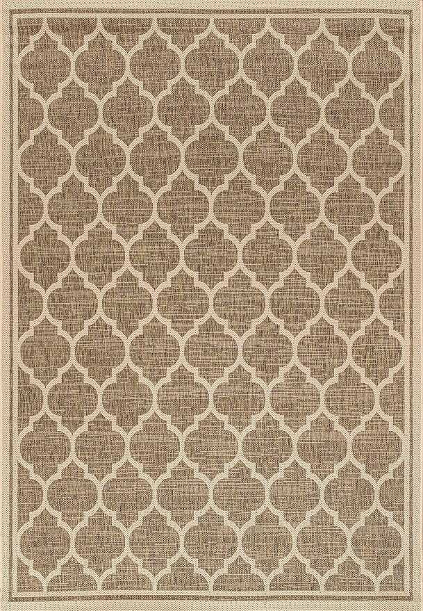 JONATHAN Y Moroccan Trellis Indoor Outdoor Area Rug 4X6 Brown/Beige, Trebol Textured Weave for Backyard, Patio, Porch, Easy-Cleaning, High Traffic, Pet-Friendly, Non-Shedding (SMB109A-4)