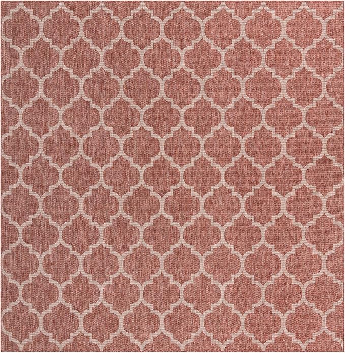 Unique Loom Outdoor Trellis Collection Area Rug - Trellis (Square 10' 8" x 10' 8", Rust Red/ Ivory)