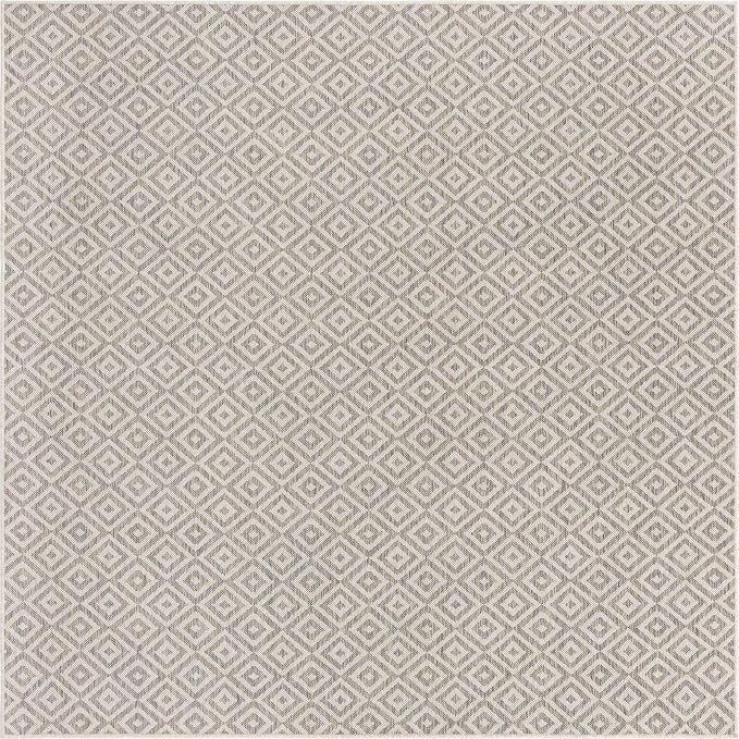 Unique Loom Outdoor Collection Area Rug - Costa Rica (7' 10' Square, Light Gray/ Ivory)