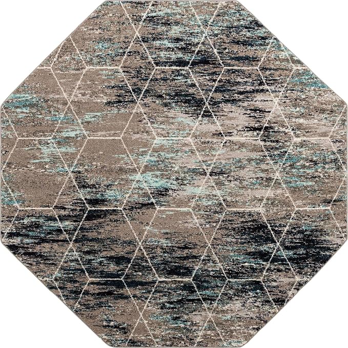Unique Loom Trellis Frieze Collection Area Rug - Geometric (7' 10" Octagon, Blue Multi/ Ivory)
