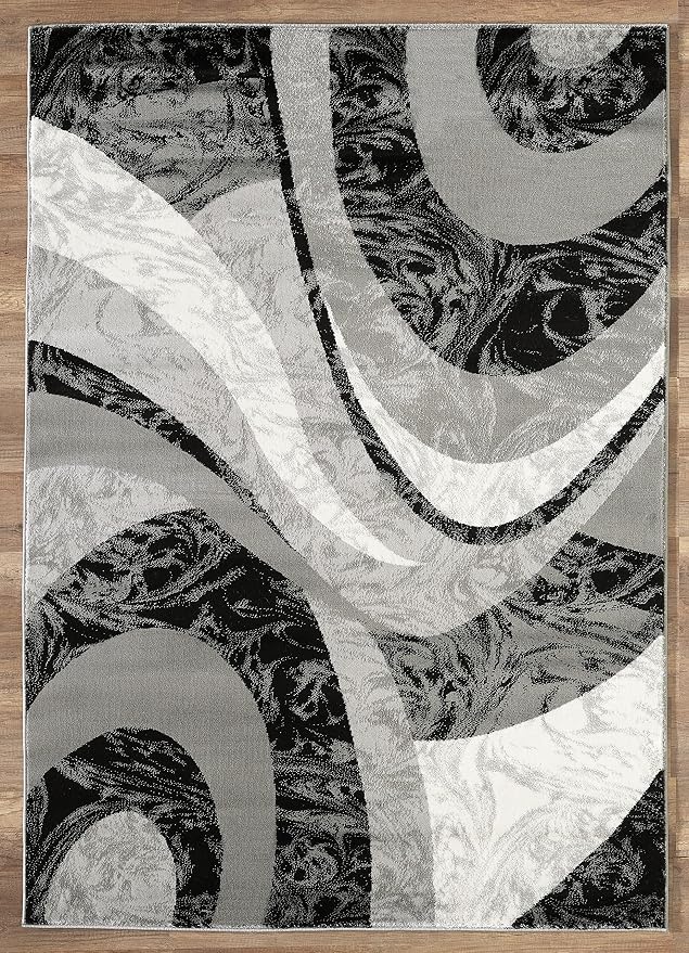 Yafa Home Fashion Modern Contemporary Swirls Design Area Rug, Luxurious, Elegant, and Fashionable Area Rug (Black/Grey, 8 ft X 10 ft)