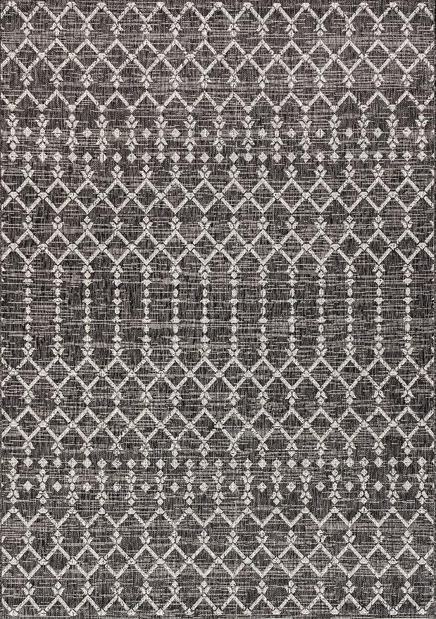 JONATHAN Y Moroccan Geometric Indoor Outdoor Area Rug 8X10 Black/Gray, Ourika Textured Weave for Backyard, Patio, Porch, Easy-Cleaning, High Traffic, Pet-Friendly, Non-Shedding (SMB108F-8)
