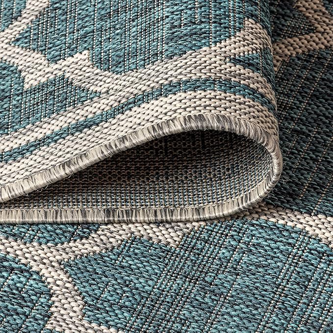 JONATHAN Y Moroccan Trellis Indoor Outdoor Area Rug 8X10 Teal/Gray, Trebol Textured Weave for Backyard, Patio, Porch, Easy-Cleaning, High Traffic, Pet-Friendly, Non-Shedding (SMB109E-8)