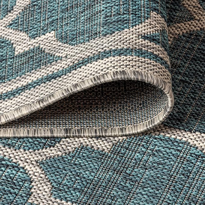 JONATHAN Y Moroccan Trellis Indoor Outdoor Octagon Area Rug 8 Ft Teal/Gray, Trebol Textured Weave for Backyard, Patio, Porch, Easy-Cleaning, High Traffic, Pet-Friendly, Non-Shedding (SMB109E-8TGN)