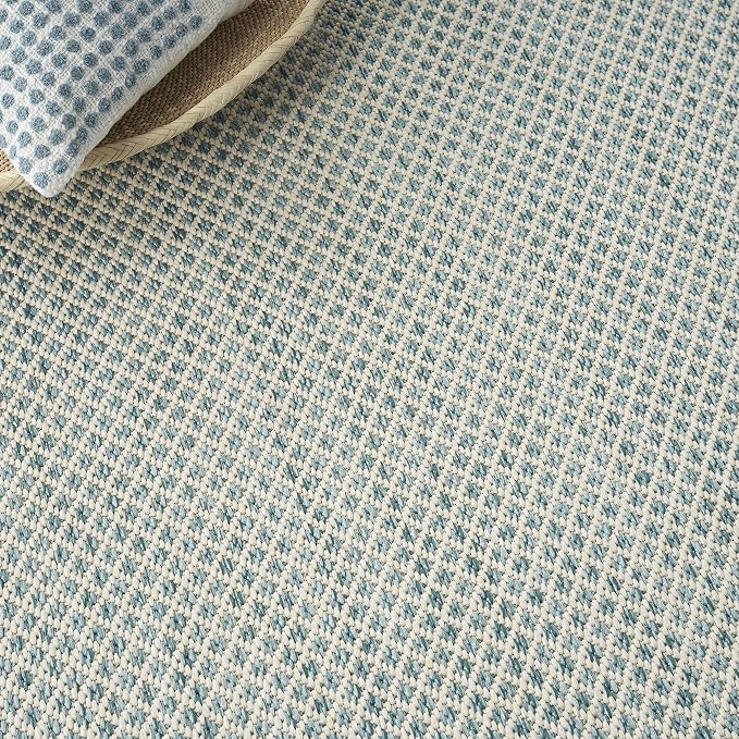 Nourison Home Courtyard Ivory Aqua 6' x 9' Area Rug - Easy Clean, Non Shedding, Bed Room, Living Room, Dining Room, Kitchen (6' x 9')