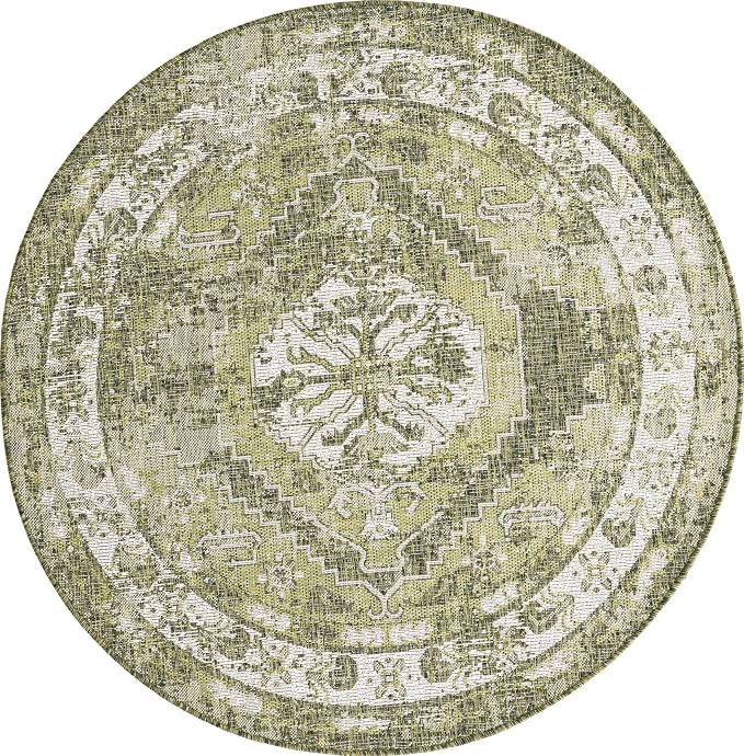 Unique Loom Outdoor Traditional Collection Area Rug - Valeria (5' 3" Round, Green/ Light Green)
