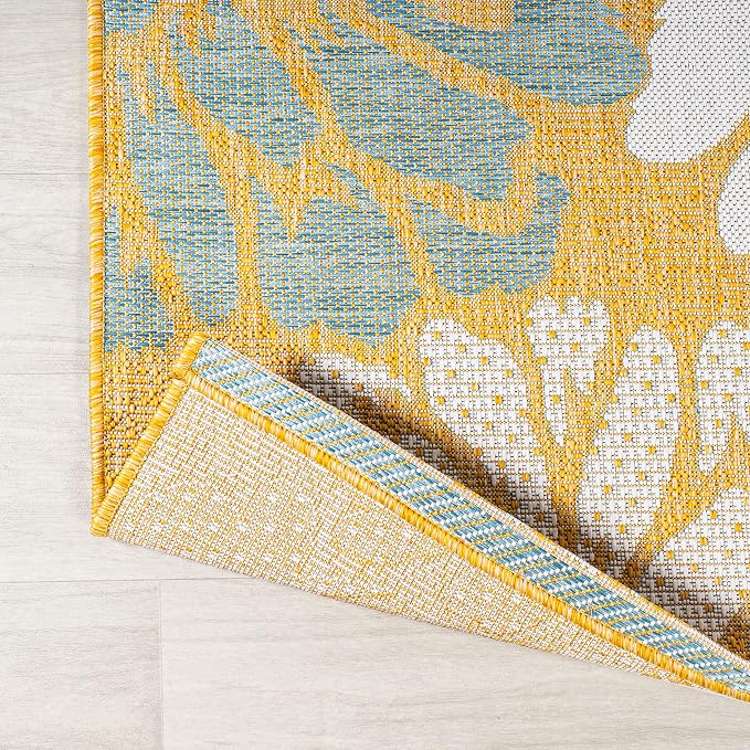 JONATHAN Y Floral Textured Weave Indoor Outdoor Area Rug 3X5 Yellow/Cream, Zinnia Modern for Backyard, Patio, Porch, Easy-Cleaning, High Traffic, Pet-Friendly, Non-Shedding (SMB110G-3)
