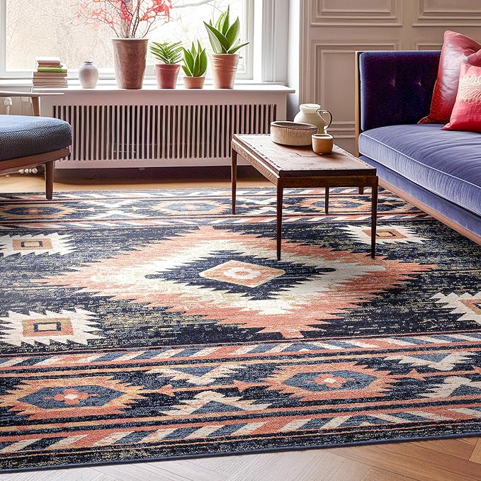 Well Woven Tulsa Lea Blue Traditional Southwestern Tribal 7'10" x 9'10" Area Rug