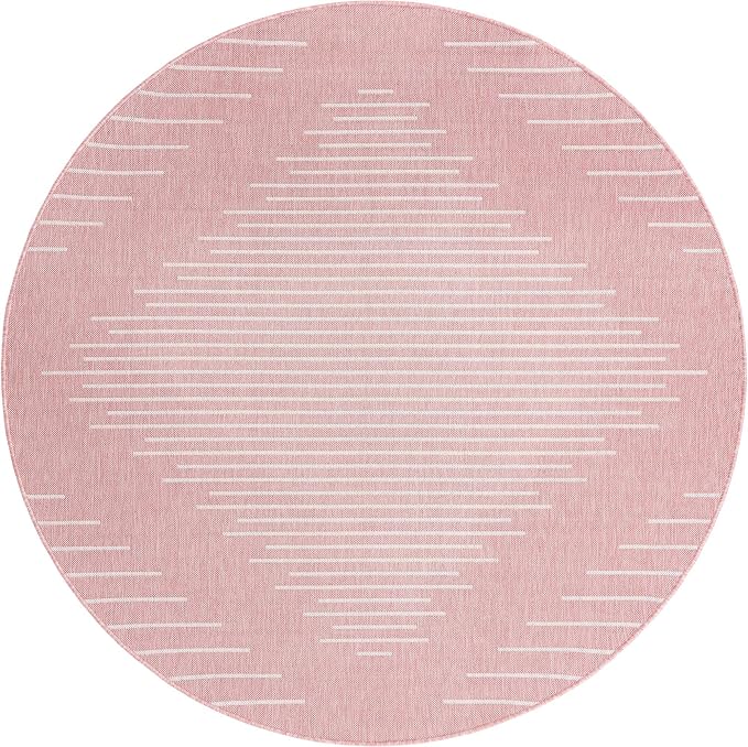 Unique Loom Outdoor Modern Collection Area Rug - Tambor (13' Round Pink/Ivory)