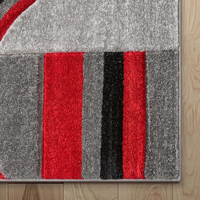 Well Woven Ruby Echo Shapes & Circles Geometric Red and Grey 3 by 5 Rug - Hand Carved Circle Pattern, Modern Contemporary Accent Carpet, Soft Durable Decorative Floor Mat, Stain Resistant Easy Care