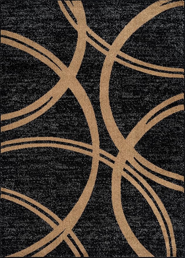Rugshop Wavy Circles Modern Non-Shedding Area Rug Camel 5'3" x 7'3" | Rectangular, Size 5'3" x 7'3", Living Room, Bedroom, Dining Room, Home Office, Kitchen, Entryway, Hallway, Nursery, Kids Room