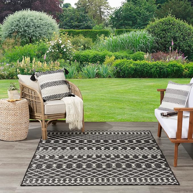 Nourison Home Positano Black 5' x 7' Area Rug - Easy Clean, Non Shedding, Bed Room, Living Room, Dining Room, Kitchen (5' x 7')
