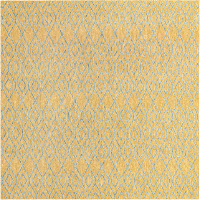 Jill Zarin Outdoor Collection Area Rug - Turks and Caicos (10' 8" Square Yellow and Aqua/Light Blue)